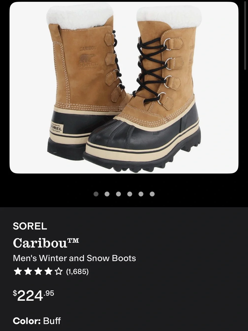 Sorel Caribou Boots Mens 8.5 Waterproof Tan Leather Winter Snow Faux Fur